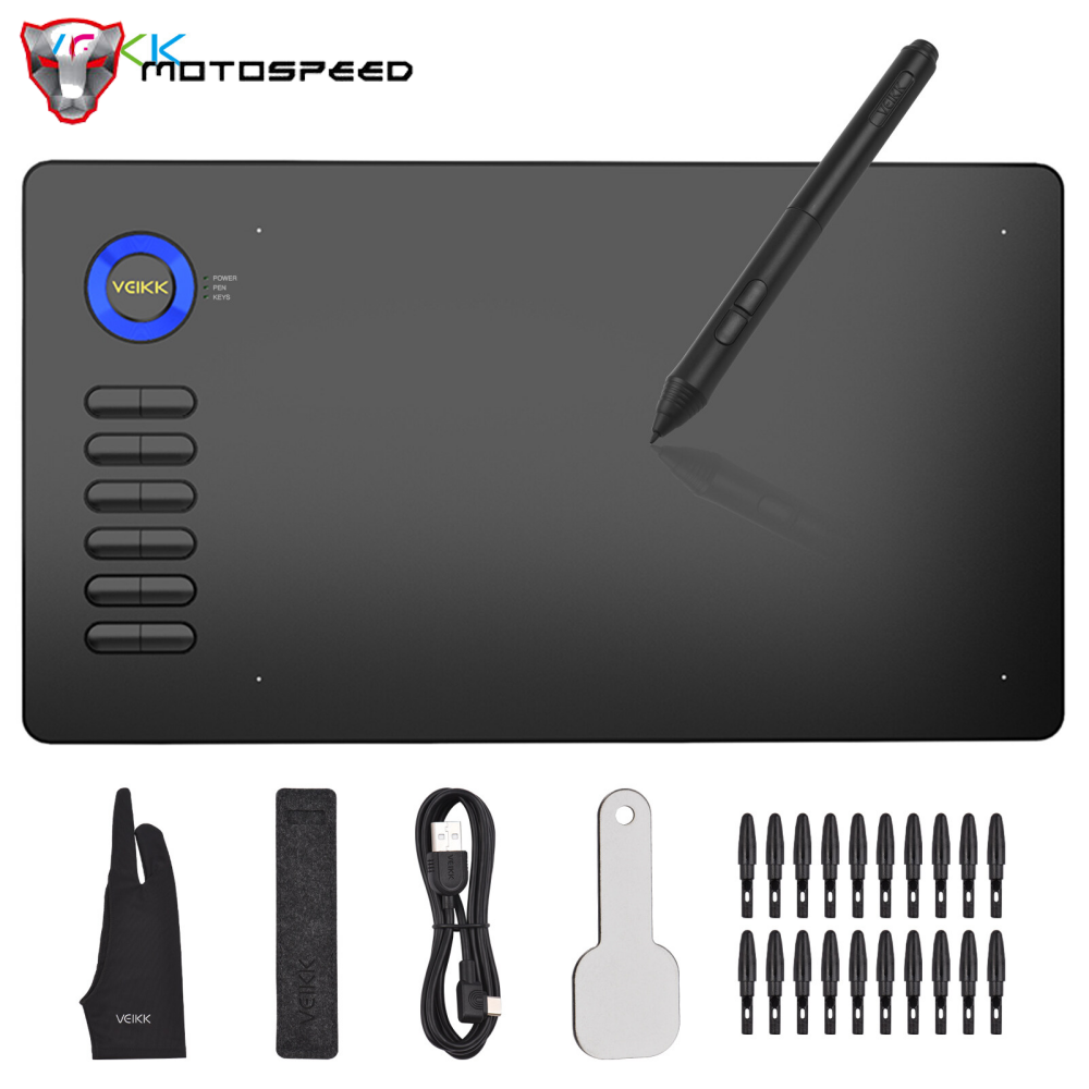 VEIKK A15 Graphic Drawing Tablet with 8192 Sensitivity Bat-tery-free Pen 12 Hotkeys 10x6Inch 250RPS 5080LPI for Laptop PC Compatible with Windows Mac Android OS for Painting Sketch Design Online Teaching & Art Creation