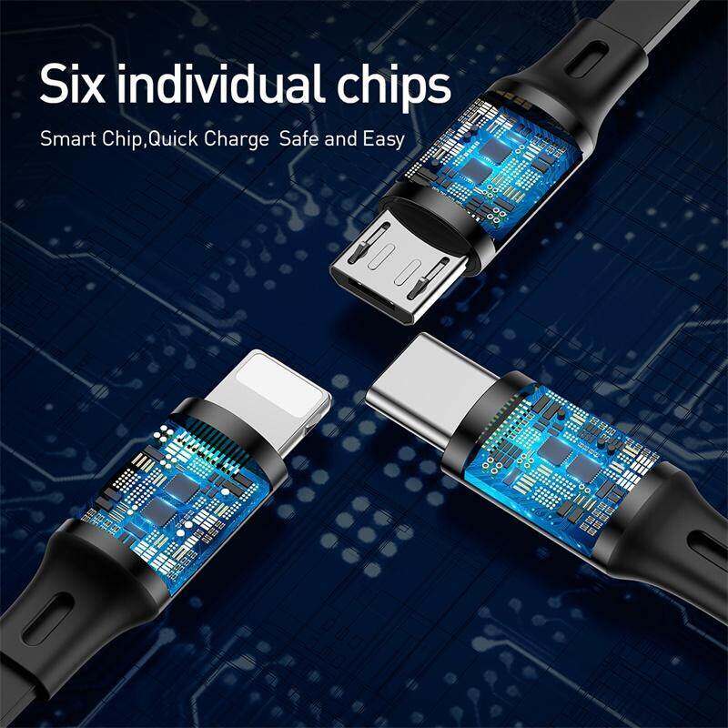 Baseus Cáp USB Thu Gọn 3 Trong 1 Cho iPhone 14 13 Pro Max Bộ Sạc Nhanh 3in1 Cáp Micro USB Type C Cho Samsung Huawei Xiaomi Oppo Vivo