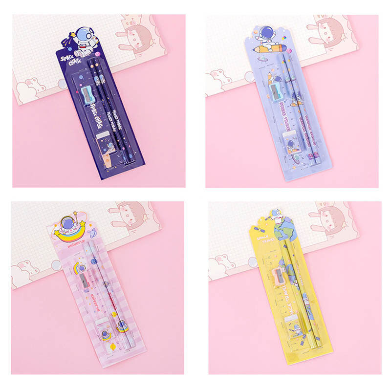 5 Pieces School Supplies Set Pencil Sharpener Eraser Ruler Set for Student