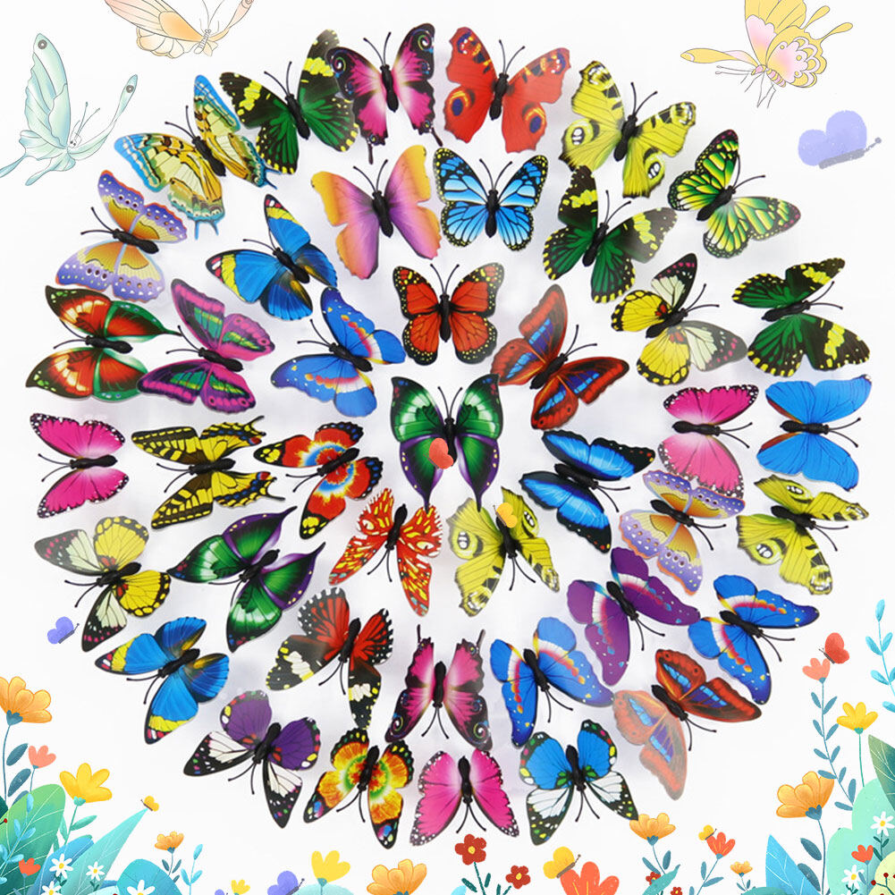 BC 12Pcs/lot PVC 3D Butterfly Wall Stickers Set Waterproof Art Decals Home Decoration Room Wall Decor