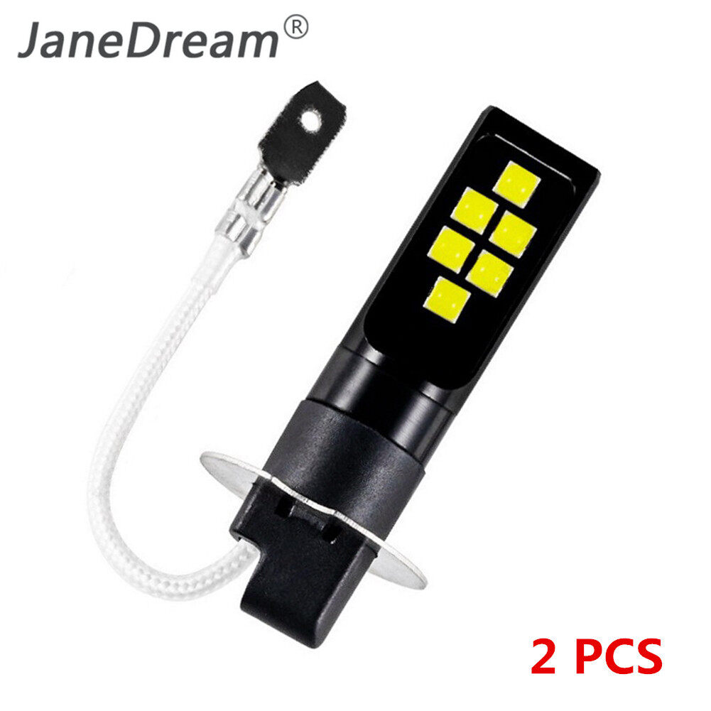 JaneDream 2Pcs H3 LED Bulb 3030 12SMD 6000K White H3 Car Fog Light DRL Brake Driving Lamp