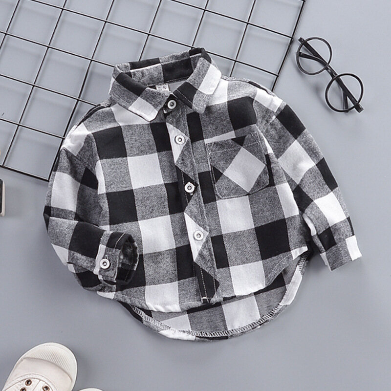 DIIMUU Toddler Baby Clothes Boys Girls Shirts Tops Plaid Cotton Long Sleeve Casual Shirt