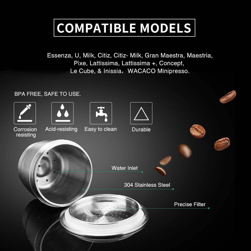 Reusable Stainless Steel Coffee Capsule Cup Nespresso Coffee Filter Set