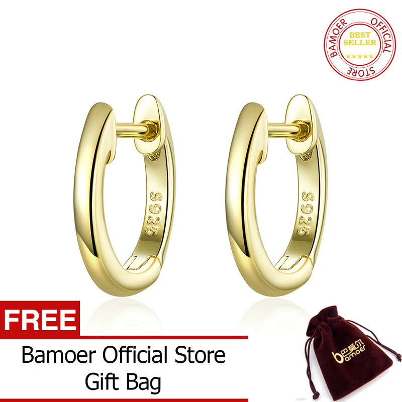 bamoer Tiny Hoop Earrings for Women Gold Color 925 Sterling Silver Small Ear Hoops Female Jewelry Fashion SCE808