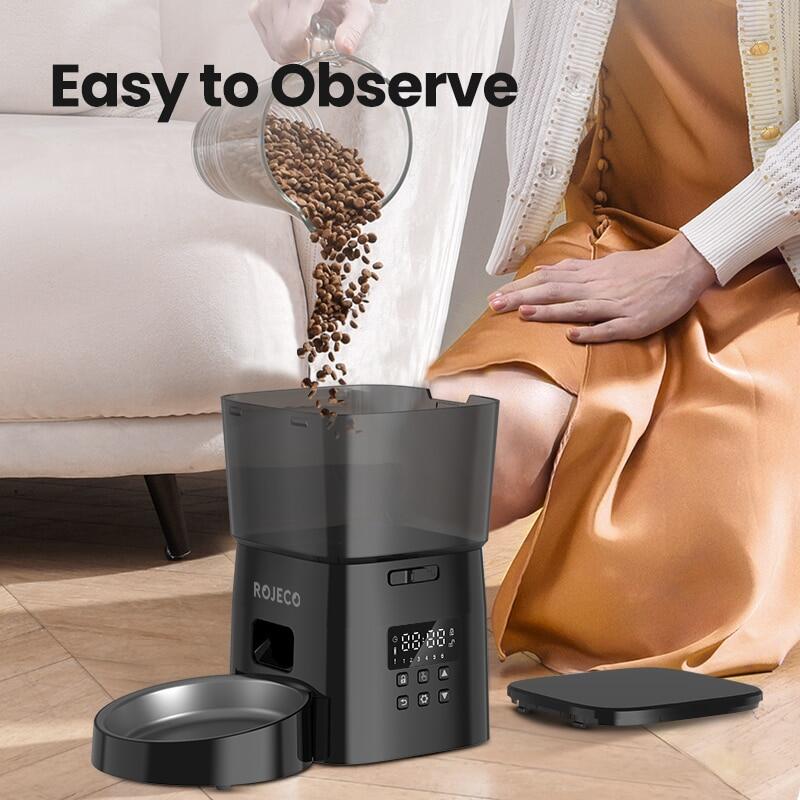 ROJECO Automatic Cat Feeder Pet Smart Cat Food Kibble Dispenser Button