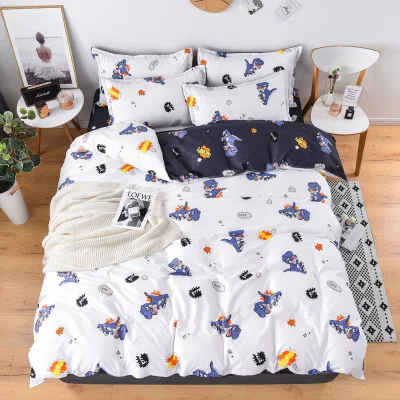 Cartoon 4 in 1 Kids Bedding Set Comforter Duvet Quilt Cover Flat Bed Sheet Pillowcase Blanket Super Single Queen King