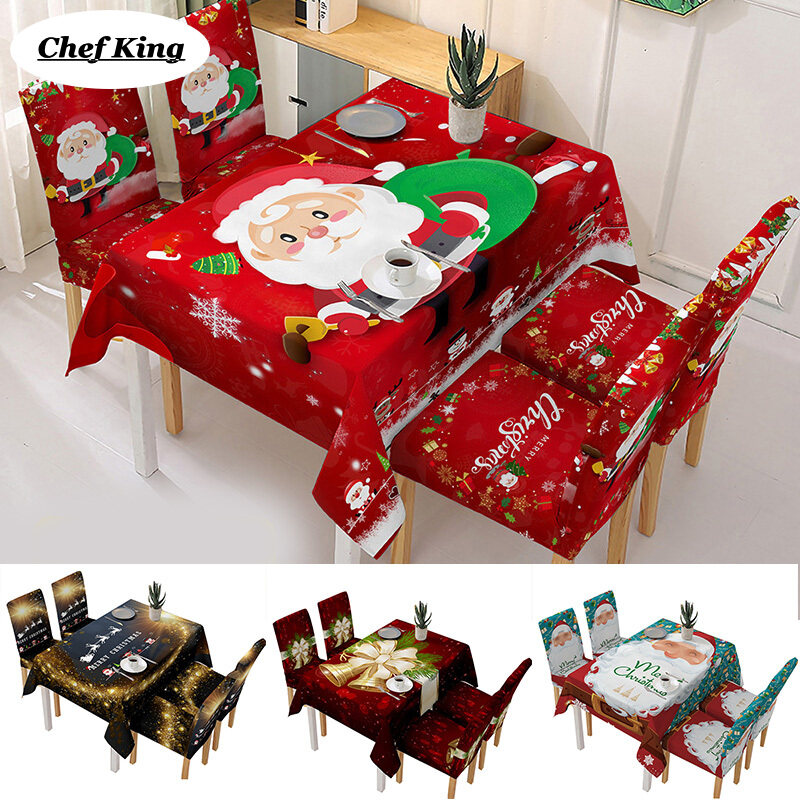 Christmas Table and Chair Covers Santa Claus Bells Pattern for Kitchen