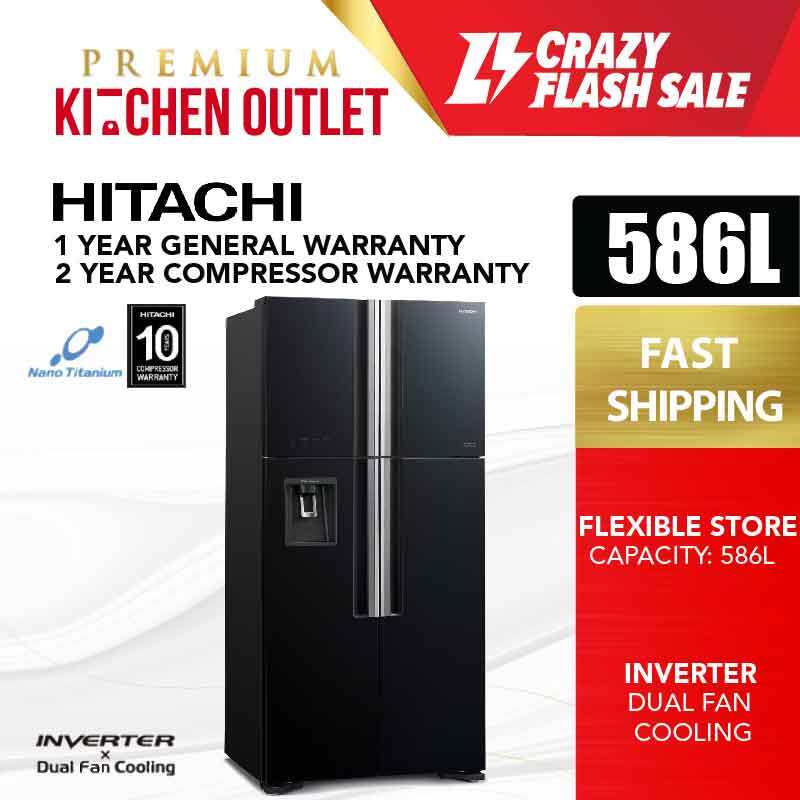 Hitachi 586L Inverter 4 Glass Door Big French Side By Side Refrigerator R-W720P7M GBK - Klang Valley Area Fridge W Water Dispenser Peti Sejuk Peti Ais 冰箱 冰橱