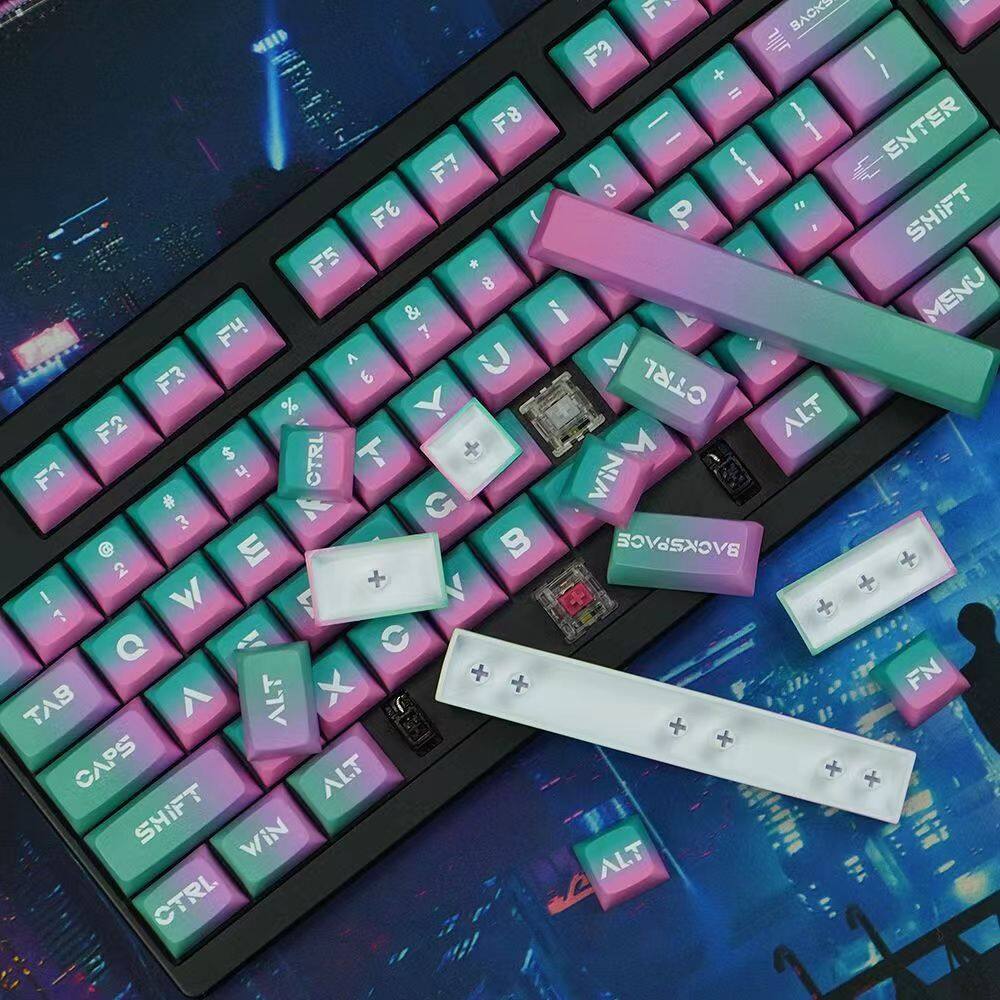 【Keycap Only】Neon gradient Keycap Cyberpunk 124 Keys XDA Profile PBT Sublimation For Cherry MX Switch Mechanical Keyboard RK61/Anne Pro 2/GK61