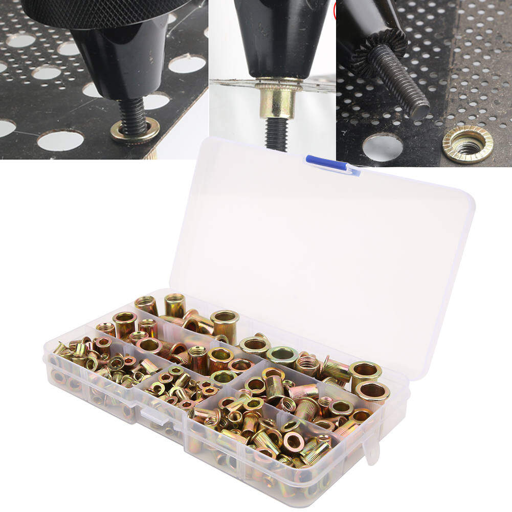 175PCS Rivet Nut Kit Zinc Plated Flat Head Threaded Fastener Nuts M3 M4 M5 M6 M8 M10