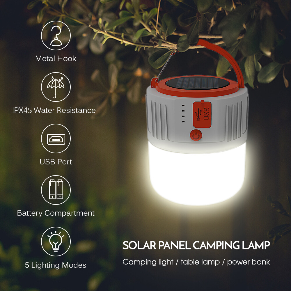 Multifunctional USB rechargeable Camping Lantern Portable Solar Panel Hand Lamp Waterproof L-ED Camping Light Tent Lamp Powerful Flashlight Torch Super Bright Portable Survival Lanterns