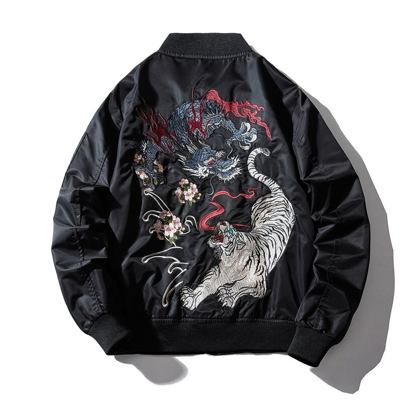 Embroidery Mens Jacket Dragon Tiger Autumn Winter Pilot Jacket Men Hip Hop Japanese Baseball Youth Jacket Streetwear 2023