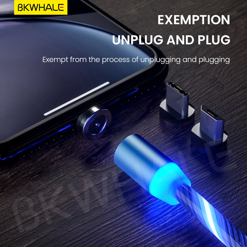 BKWHALE 1Meter / 2Meter LED Magnetic Cable Fast Charging Magnet Micro USB Type C Lighting Charger Cables