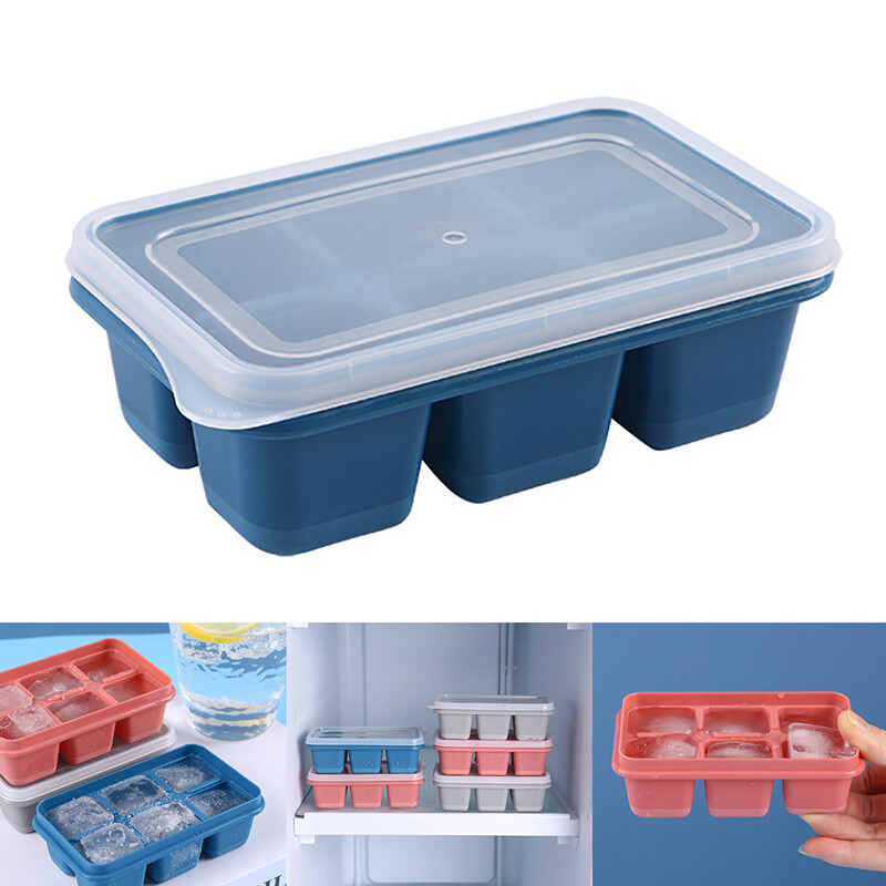 xuyongming Silicone Ice Cube Mould with DIY Lid 6 Grid Soft Bottom Cube Mold Square Tool