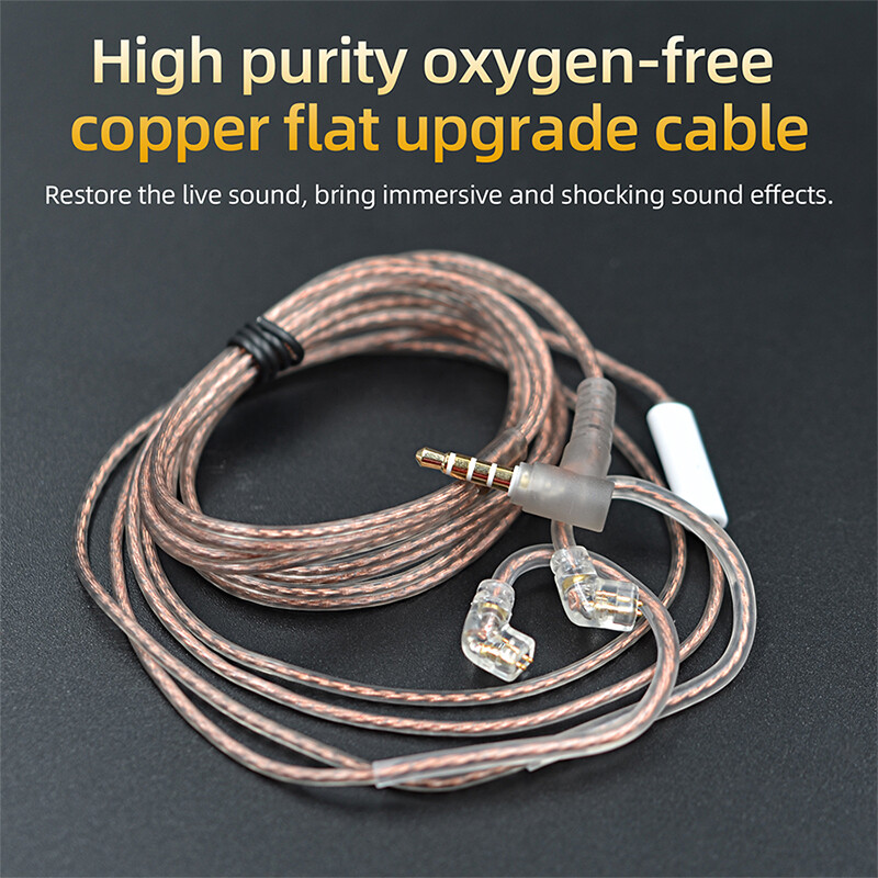 KZ Cáp Thay Thế Bằng Đồng Không Oxy Có Độ Tinh Khiết Cao Cáp Tai Nghe Nâng Cấp Phẳng Song Song Kép Dây Tai Nghe Stereo HD Âm Thanh Sống Động Dây Tai Nghe Giảm Rối Loạn Độ Bền Cao Pin Mạ Vàng 2 Chấu 0.75Mm Cho KZ ZSN ZST ZEX Pro