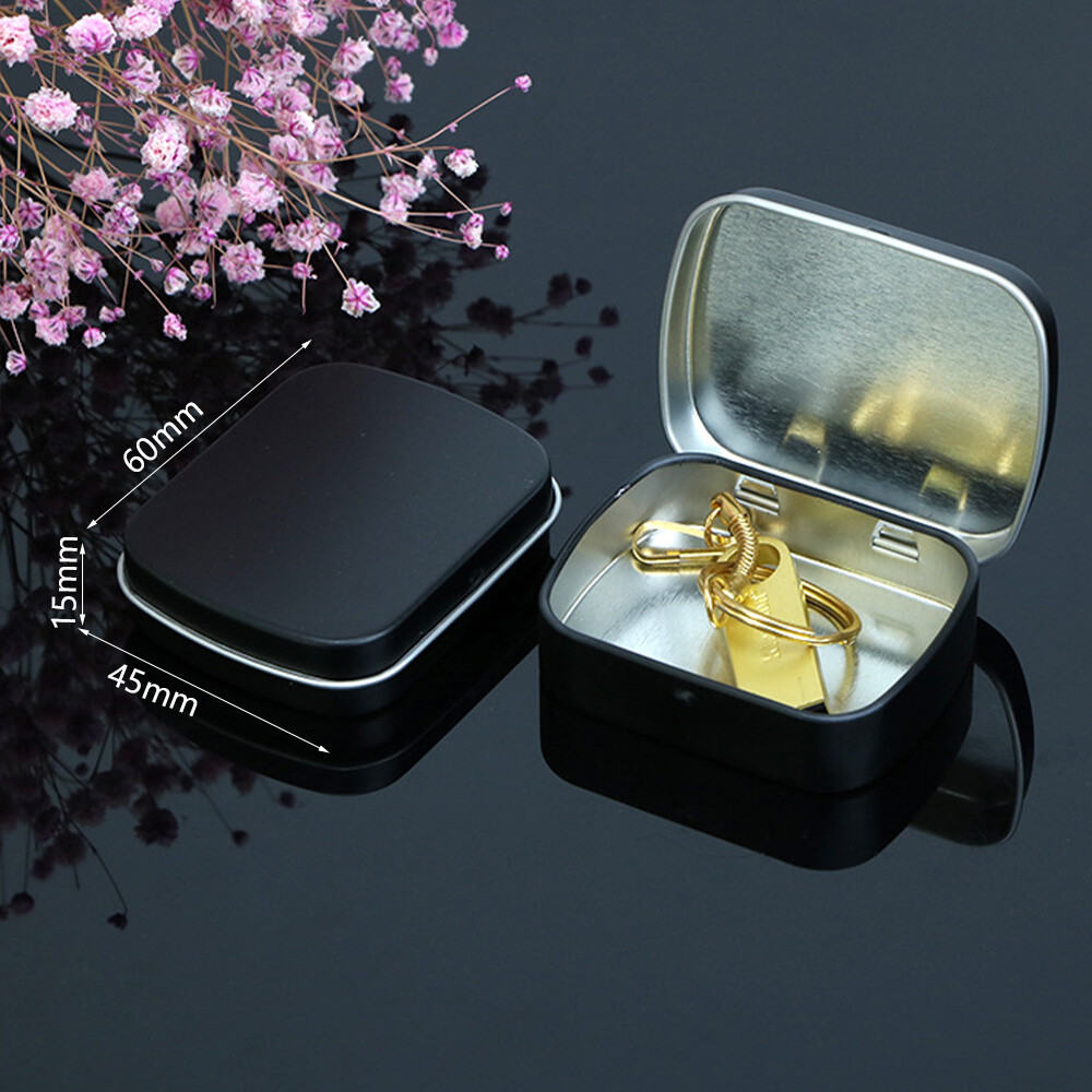 Loozykit 1pc Survival Kit Tin Small Empty Metal Tin Silver Black Flip Storage Box Case Organizer For Money Coin Candy Key Home Storage