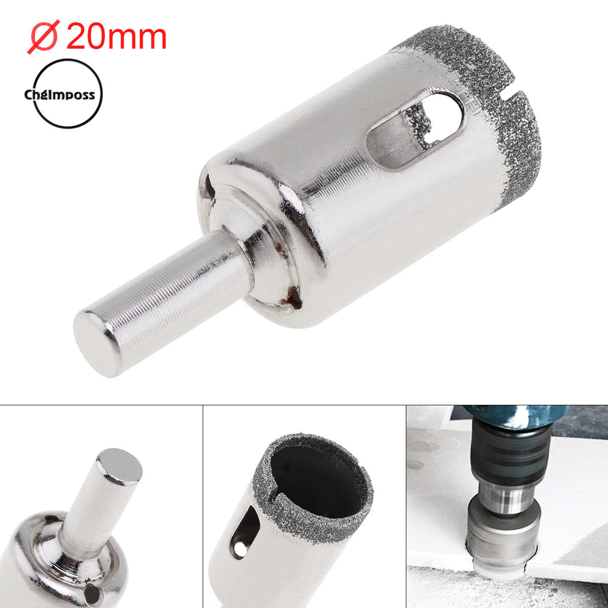 ChgImposs 20mm Diamond Coated Core Hole Saw Drill Bit Hole Opener Cutter for Tiles Glass Ceramic