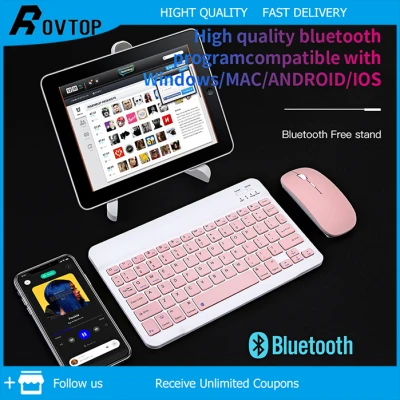 Rovtop Universal Bluetooth Wireless Keyboard -For Windows/MAC/Android/iOS/Phone/iPad/Tablet Keyboard Mini Mute Color iPad Keyboard Bluetooth Mouse（With bracket*1）