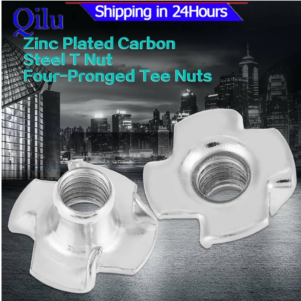 80pcs T Nuts Carbon Steel Four-Pronged Tee Nuts M3//4//5//6//8 Wood Tee Blind Nut T-Nut for Woodworking Furniture Cabinetry