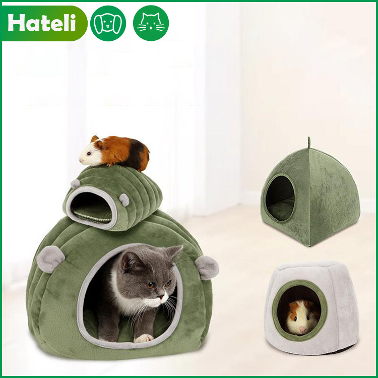 【HATELI】Cat Bed Small Pet Cotton Nest Small Kennel Winter Closed Deep Sleep Cat Sleeping Mat Warm and Comfortable Pet Bed