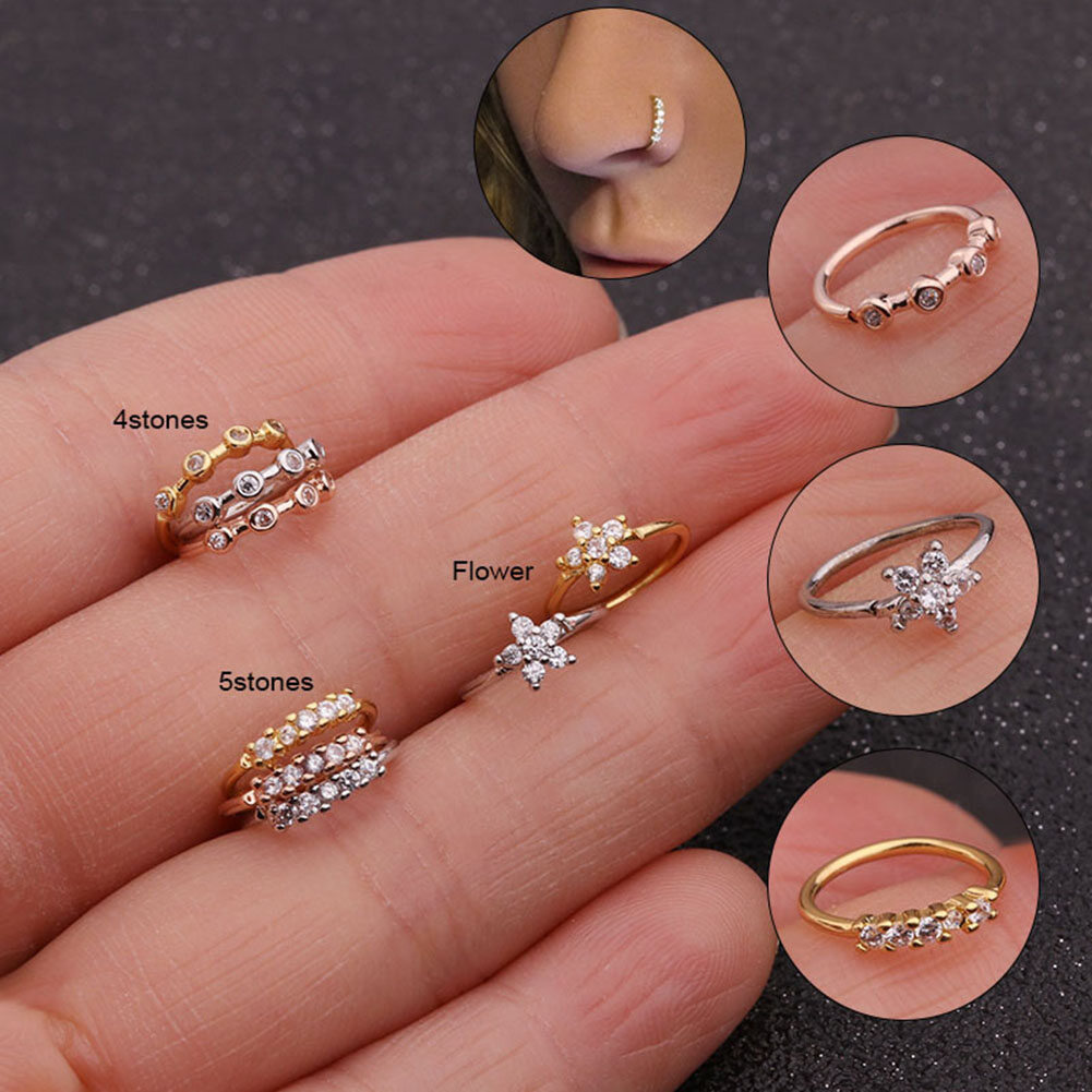 Stainless Steel Floral Nose Ring Daith Piercing Cartilage Hoop Septum Rings Tragus Ear Jewelry Lip Ring Septum Clicker 0.8x8mm