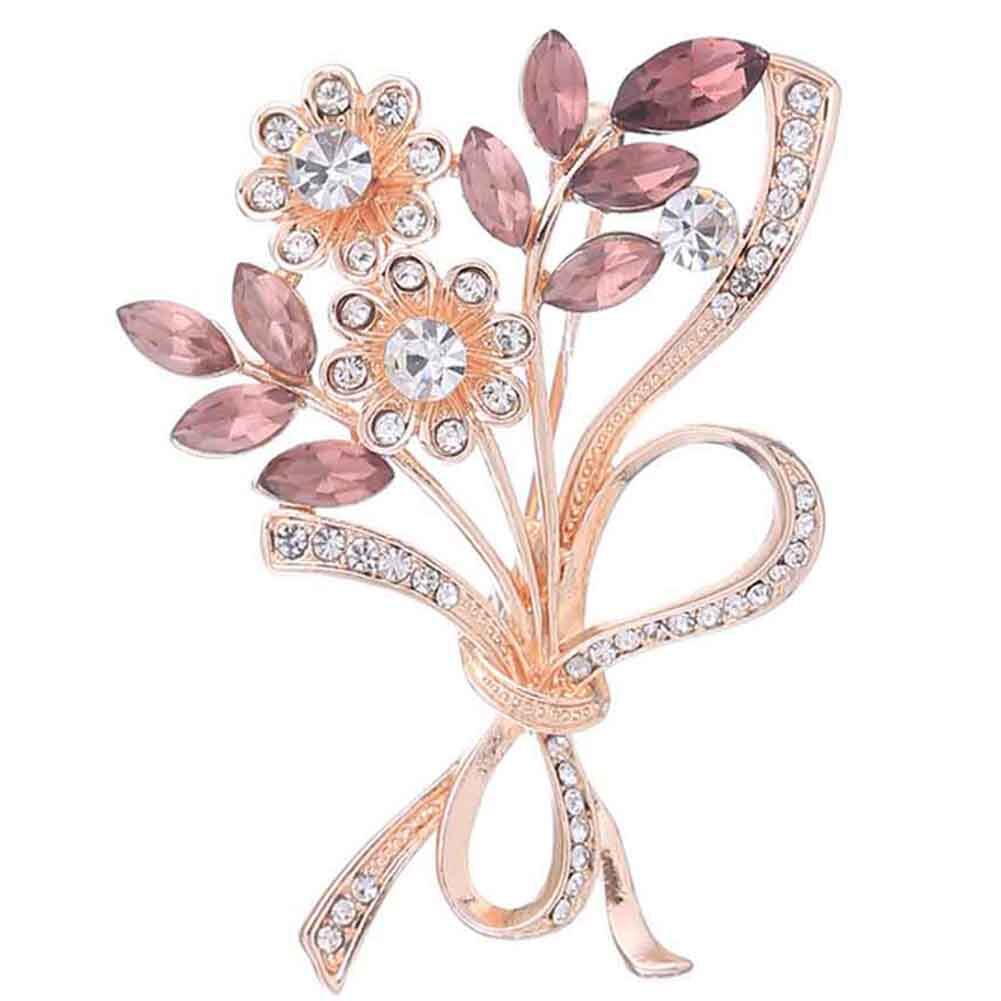 Talent Star Women Rhinestone Inlaid Flower Bouquet Brooch Pin Cardigan Shawl Badge Accessory