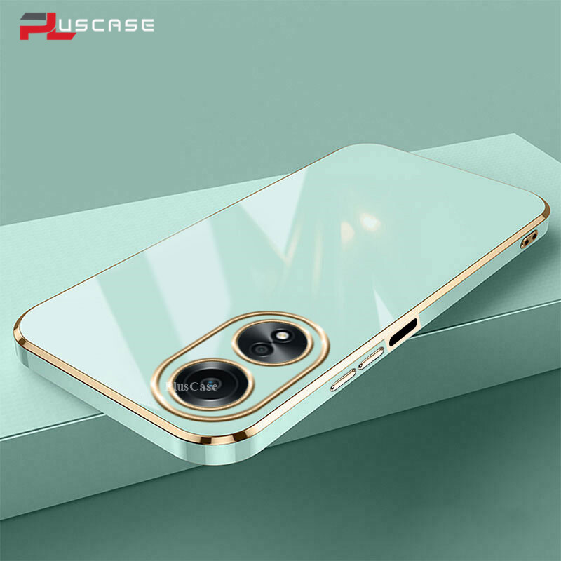 Pluscase for oppo a58 4g a38 a18 6d plating soft case lens protector square frame silicone glossy shockproof phone back cover