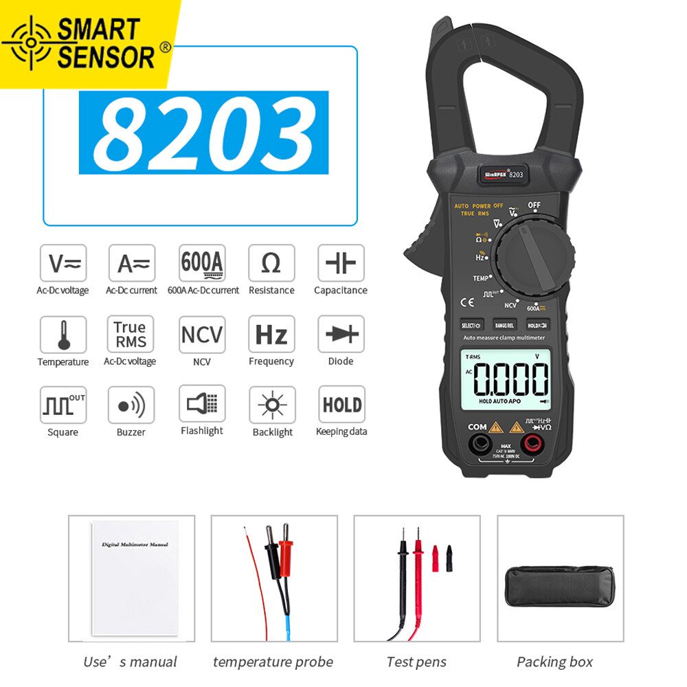 Smart Sensor ortable Pocket Multimeter 6000 Counts True RMS Digital Clamp Meter with Square Wave Output