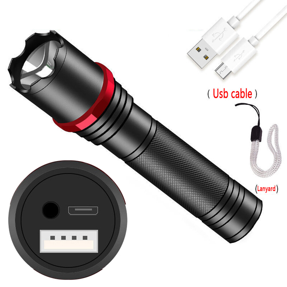 [In stock] Virwir Portable LED Flashlight T6 Light Beads 3 Lighting Modes Flashlight Bicycle Light Camp Torch Use Built-in Battery Be Power Bank