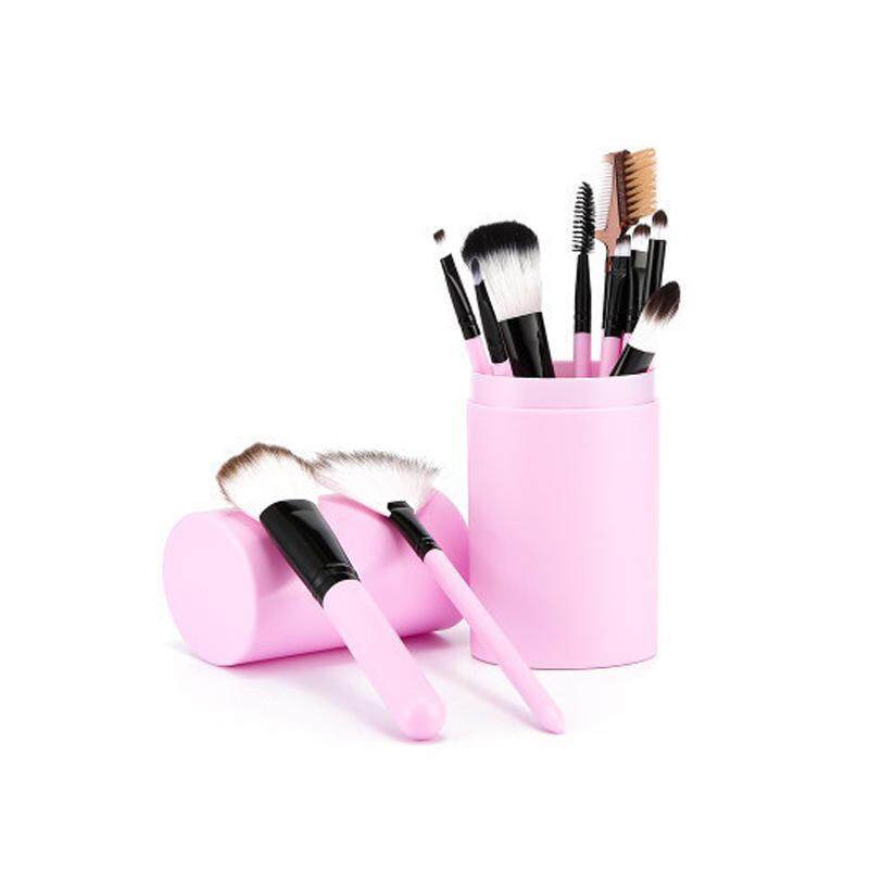 Bộ cọ trang điểm 12 cái Với giá đỡ xi lanh tròn Phấn kẻ mắt che khuyết điểm đường viền Son nền Phấn mắt Cọ vát lông mày