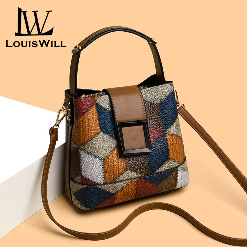 Women's Contrast Color Bucket Bag Shoulder Bag Crossbody Bag