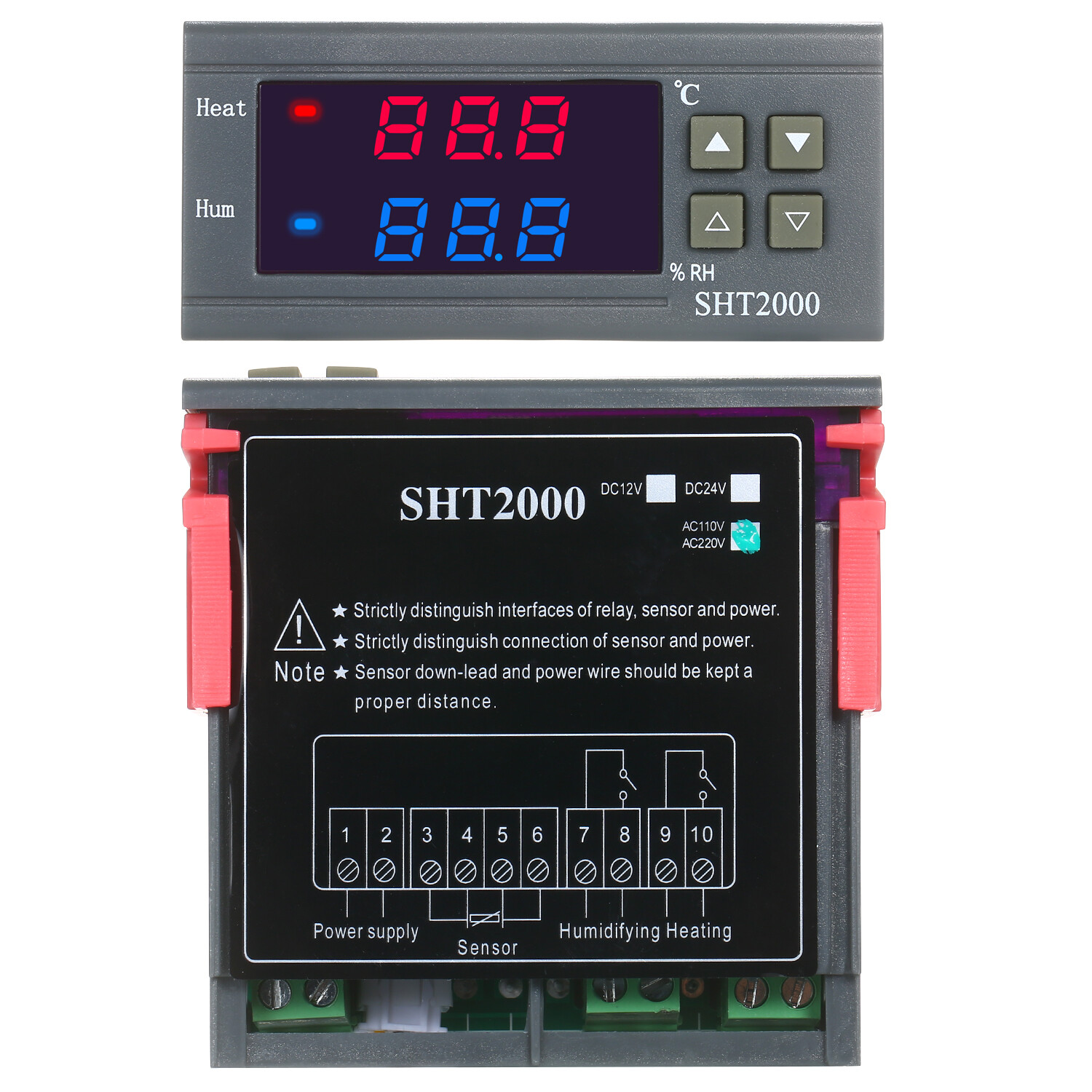 Smart Sensor Digital Display Temperature&Humidity Controller Thermoregulator Thermostat Humidistat Therometer Hygrometer with Integrated Sensor Probe Relay Output