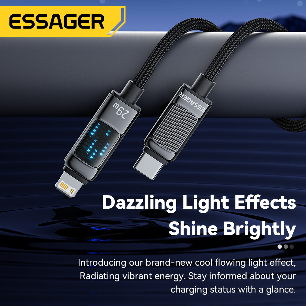 Essager PD 29W Type-C to Lightning Cable Digital Display Fast Charging C to L Cable for iPhone iPad AirPods