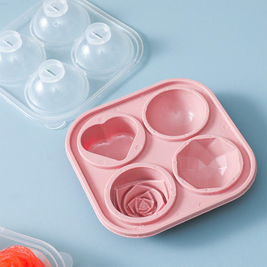 Rose Ice Cube Tray With Lid Ice Ball Mold 4 Grid Ice Maker Summer DIY Silicone Ice Box Chocolate Popsicle Mold Kitchen Gadgets