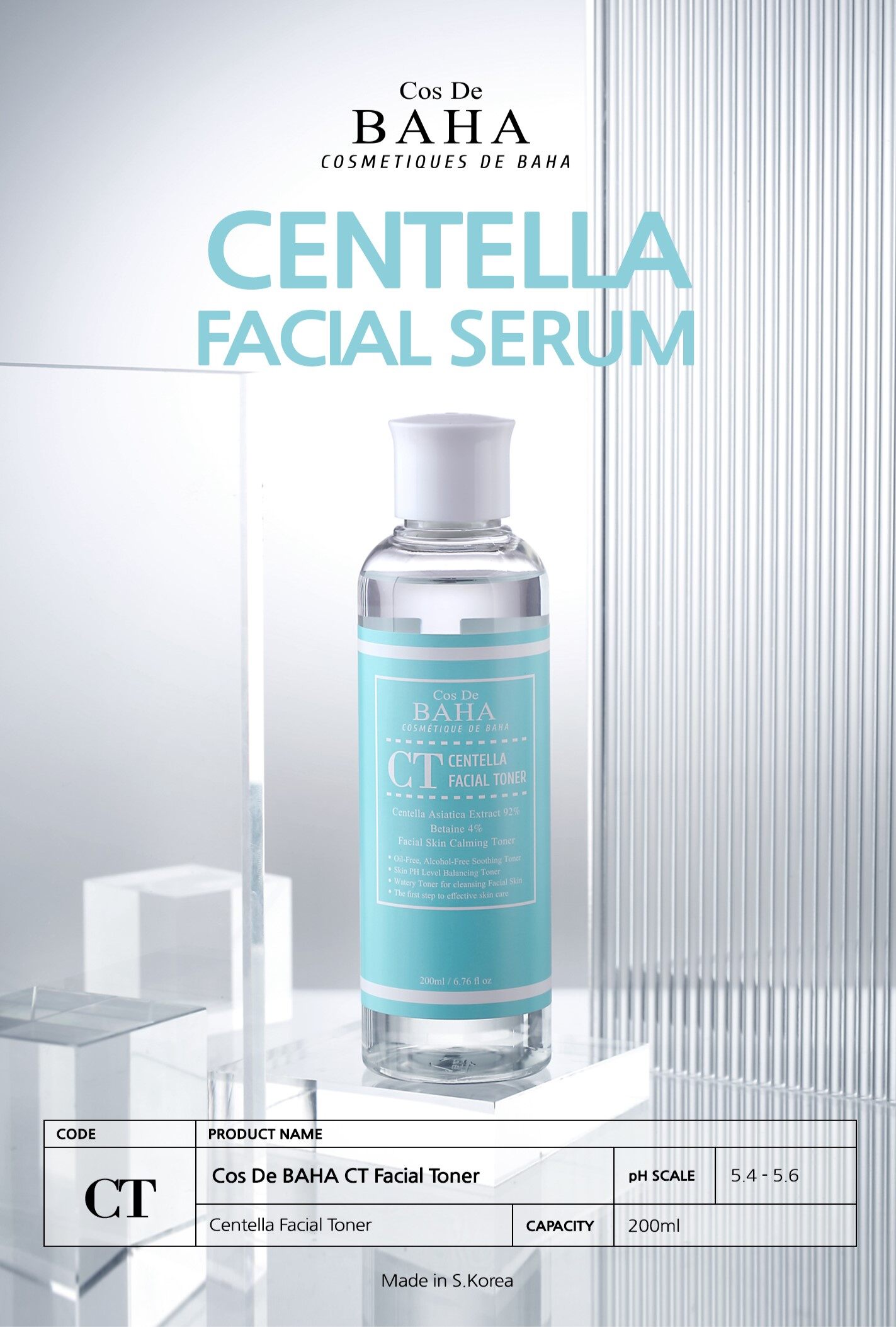 Cos De Baha-centella Asiatica Recovery Toner, Dành Cho Mặt (200Ml)