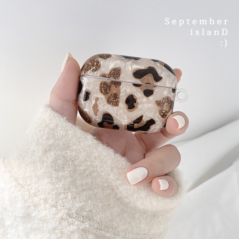 3D Love Pearl Shell Keychain Shell Leopard soft Wireless Headset bluetooth case for Apple AirPods 1 2 cover for airpods pro Box