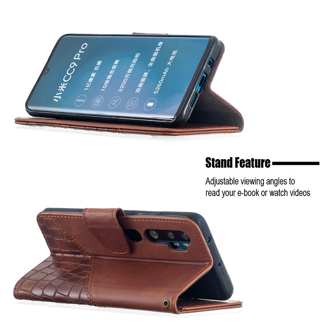 Case For Xiaomi CC9 Pro/Mi Note 10/Mi Note 10 Pro Flip Wallet Cover Mixed Colors Crocodile Pattern PU Leather Stand Card Slots Magnetic Casing