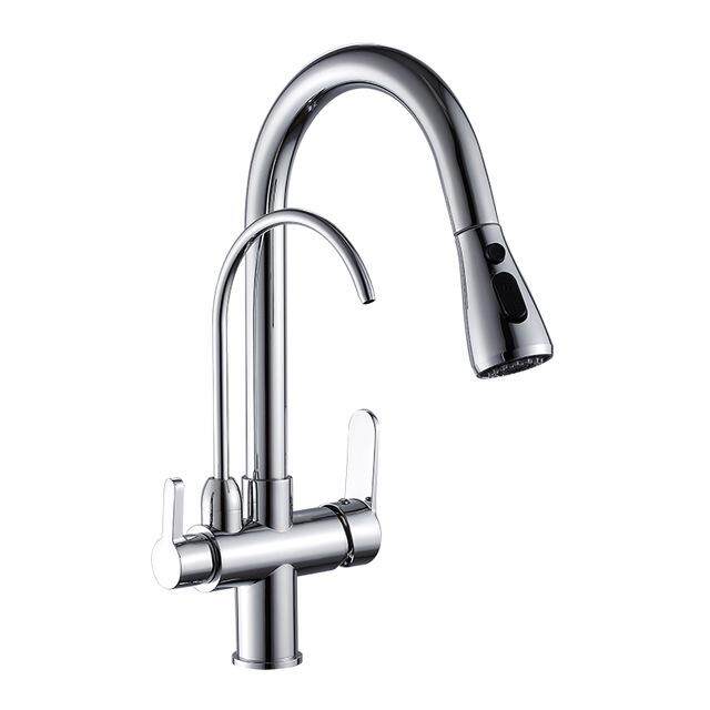 Deck Mounted Black Kitchen Faucets Pull Out Hot Cold Water Filter Tap