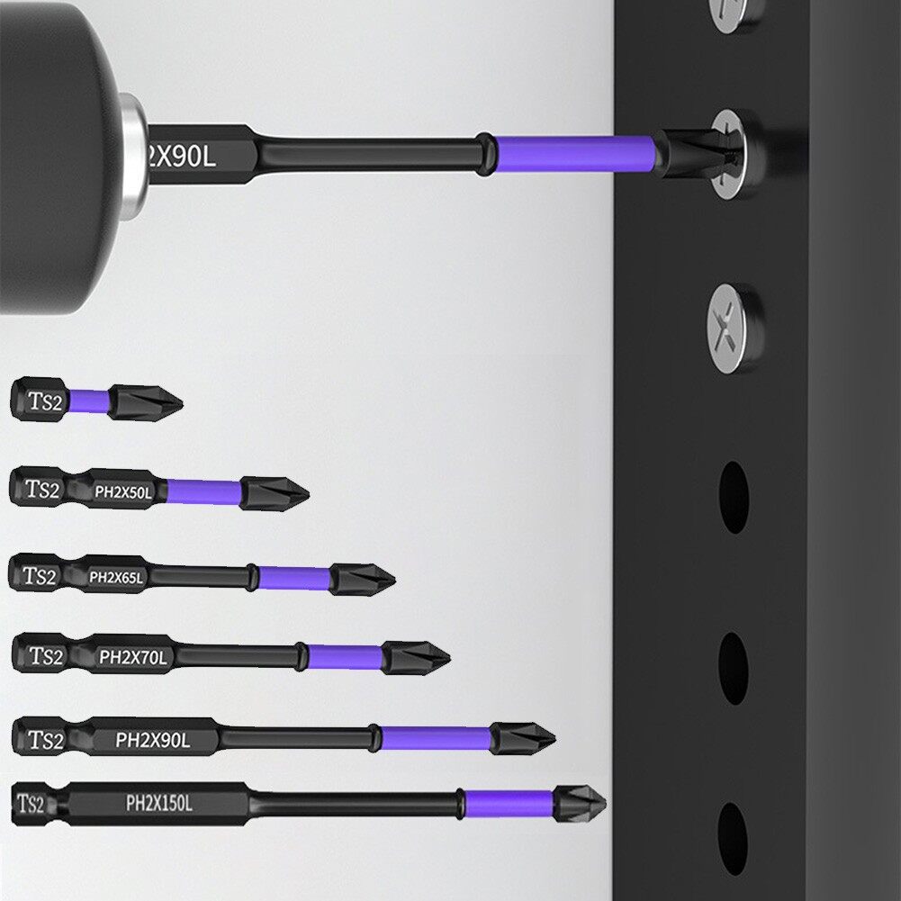 Unnicoco 6Pcs PH2 Non-slip Cross Screwdriver Batch Head 25/50/65/70/90/150mm