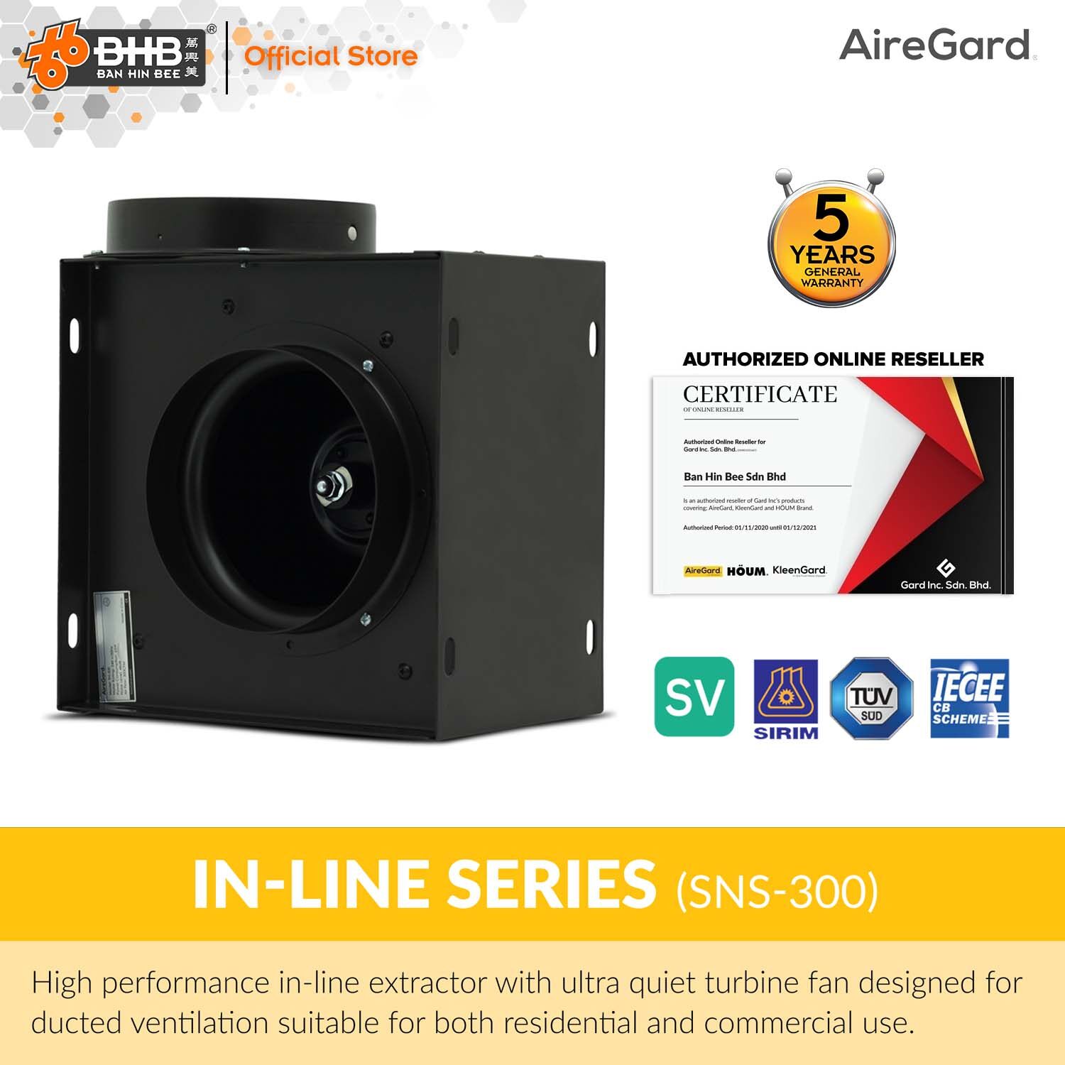 AireGard Ceiling Mount Ventilation / Exhaust Fan InLine Series