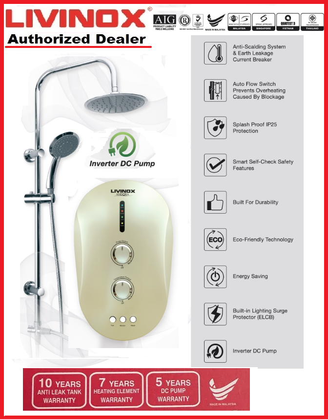 LIVINOX ANDORA Silent Inverter DC PUMP / NO PUMP / Instant Water Heater