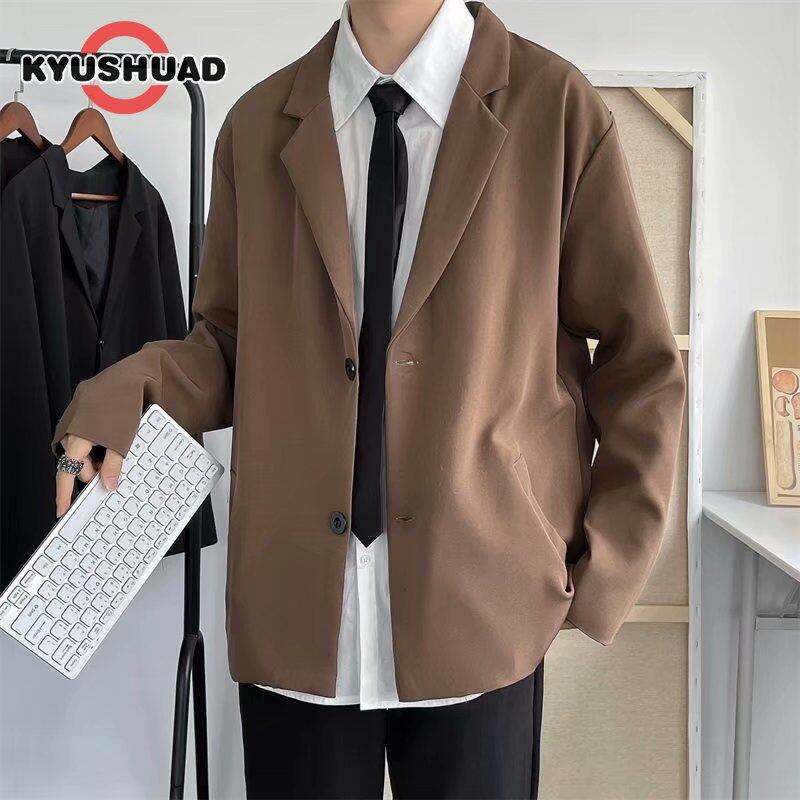 KYUSHUAD Áo blazer mỏng cài cúc xu hướng phiên bản cổ điển Hàn Quốc thường ngày cho nam