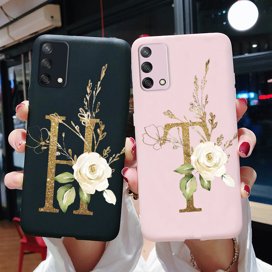 Case For Oppo A95 Phone Case CPH2365 Soft Silicone Black Pink Matte Cute Letters Back Cover Casing