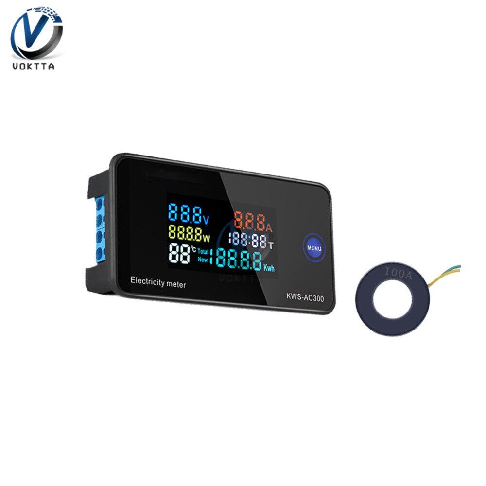 VOKTTA  AC 50-300V 10A 100A LCD sáu màn hình hiển thị đa chức năng điện áp hiện tại mét tần số Hệ số công suất Detector với máy biến áp