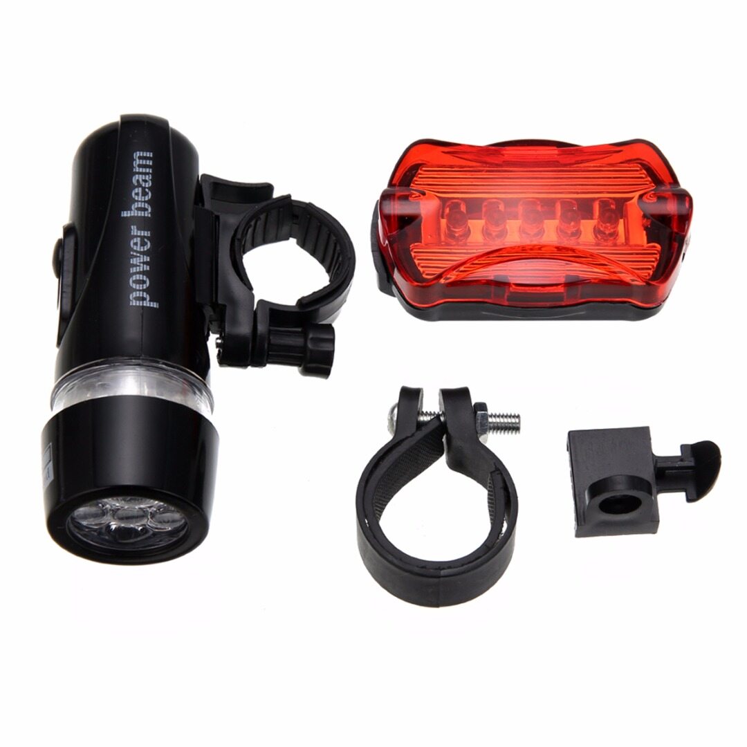 BOKALI 5 LED Flashlight Headlight + Taillight Bike Bicycle Warning Safety Lamp Set  battery (NOT included)