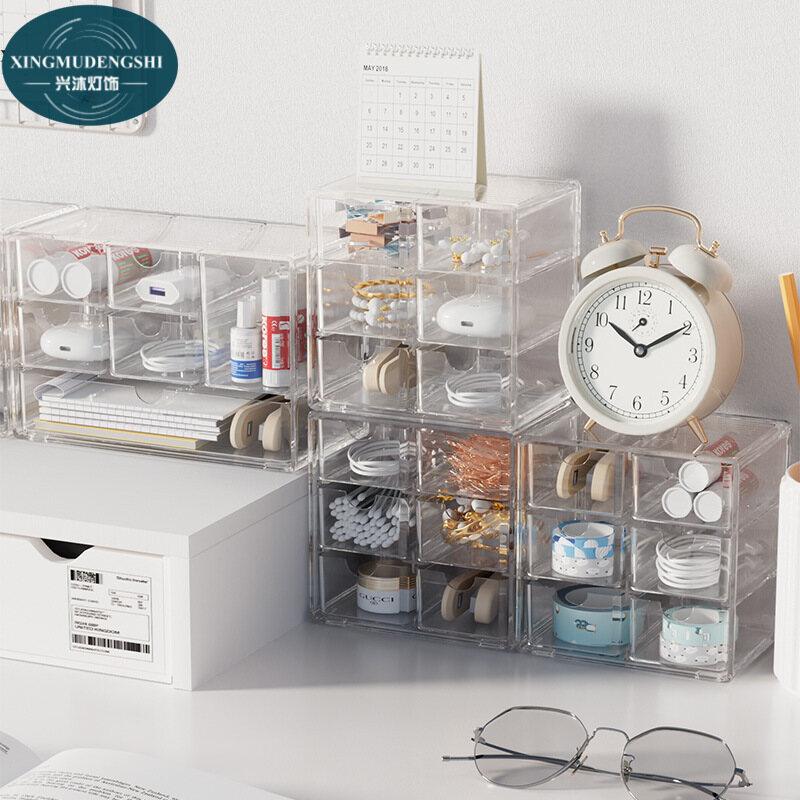 XMDS Storage box Desktop storage box transparent Drawer type PP Tape separator Pen container Pupil Office desk Stationery organizer Storage Shelf