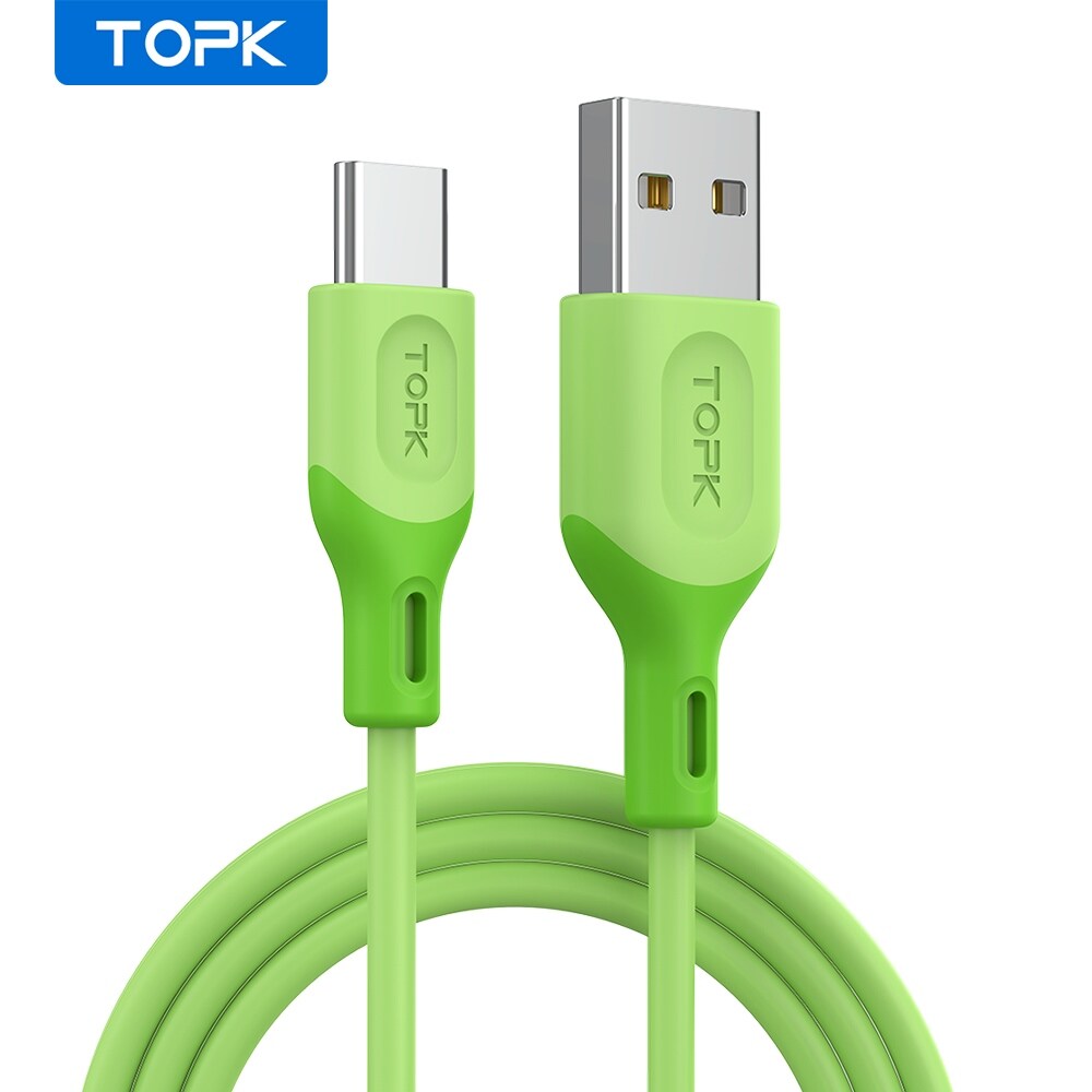 [ELEGANT] TOPK AN84 Micro USB Type C Cable for XiaoMi redmi note 9 3A Fast Charging Liquid Silicone Mobile Phone Data Cable for Samsung