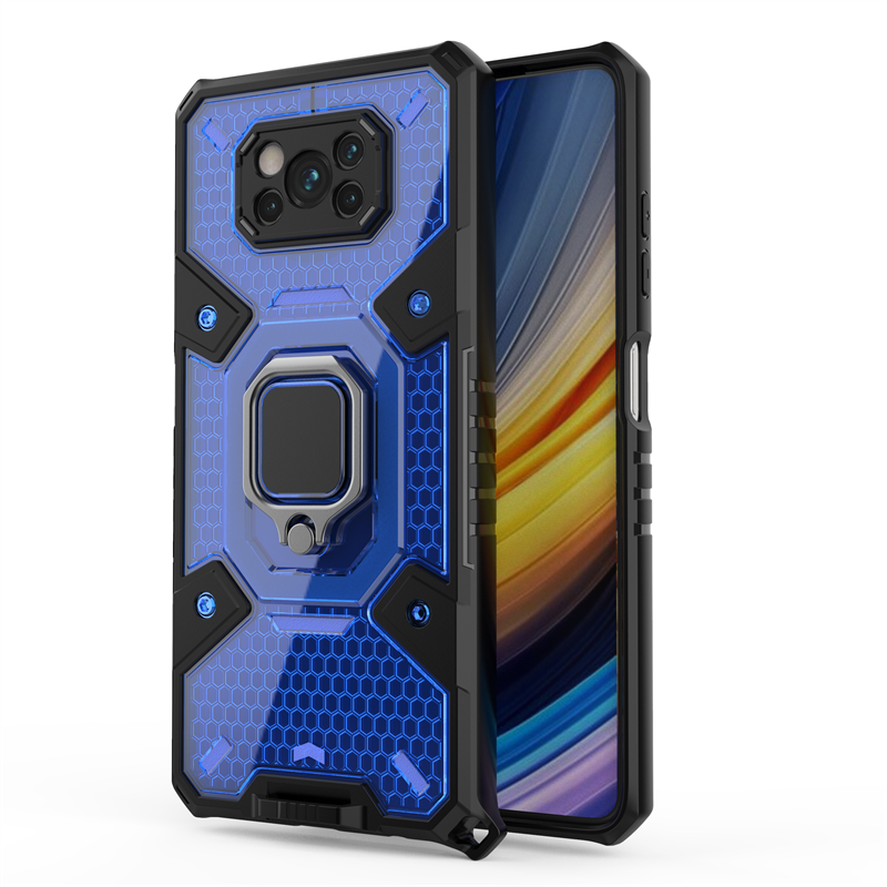Thinmon for Xiaomi POCO X3 NFC/POCO X3 Pro Four-corner Anti-fall Mobile Phone Case PC+TPU Car Magnetic Bracket with Ring Back Cover