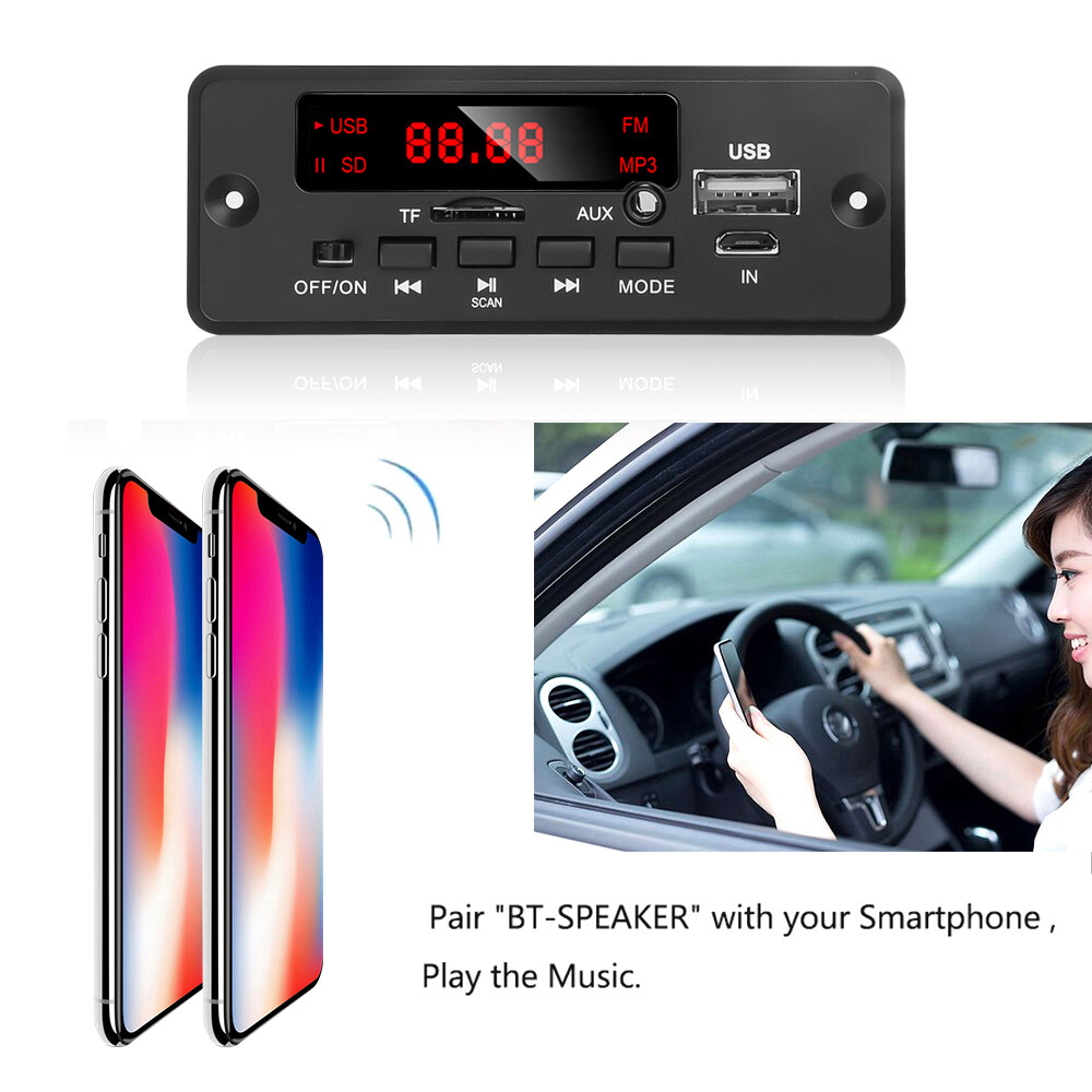 KEBIDU Bộ Khuếch Đại 2X25W Bo Mạch Giải Mã 12V Bo Mạch Giải Mã Bluetooth 5.0 MP3 WMA Với Mic Rảnh Tay Chức Năng Ghi Âm Mô-đun Âm Thanh USB TF Radio Máy Nghe Nhạc MP3 Trên Xe Hơi