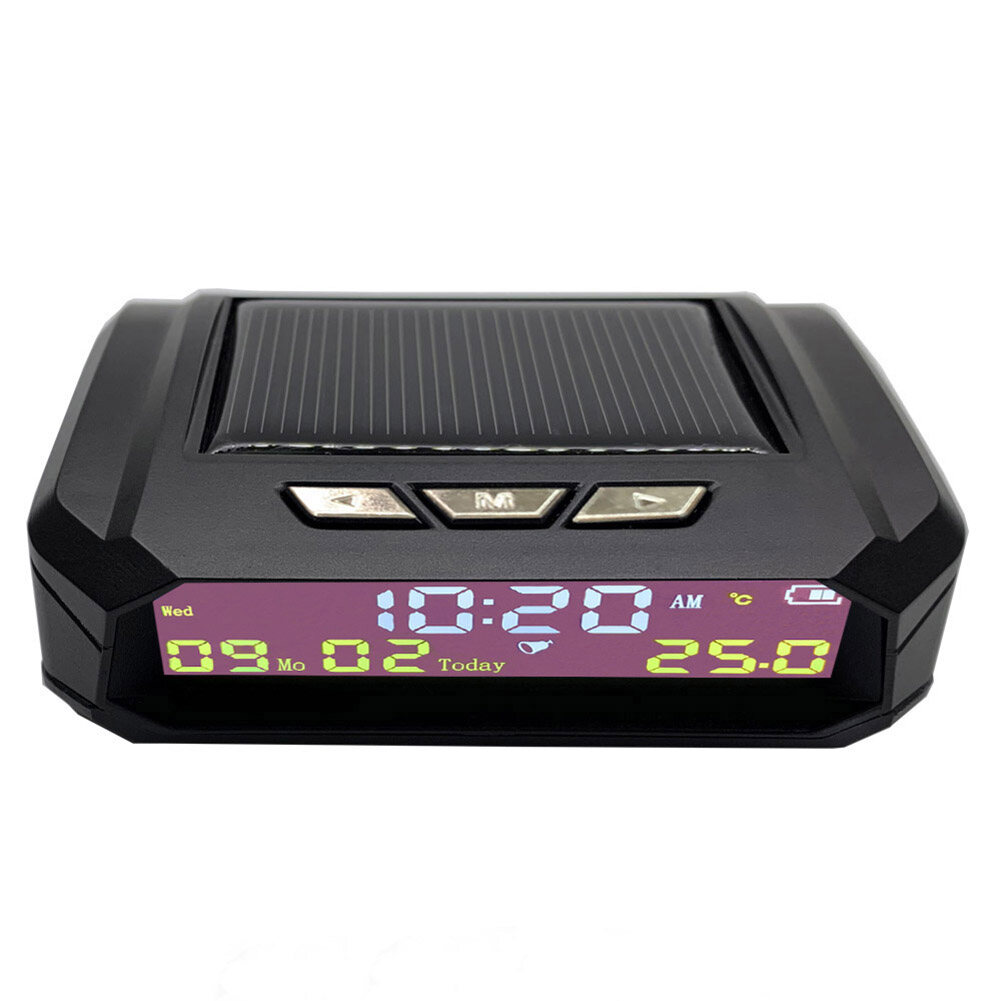 TPMS Look Solar LCD Car Digital Clock with Date In-Car Temperature Display